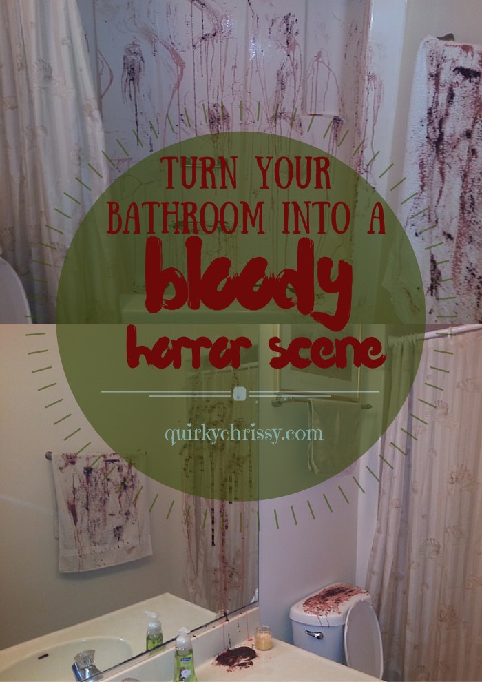 For our Halloween party, we turned our bathroom into a bloody horror scene using some items we had laying around the kitchen for realistic looking blood that was EASY to clean up.