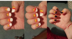 I saw a cool tutorial from Julep, and used it to make candy corn nail art.