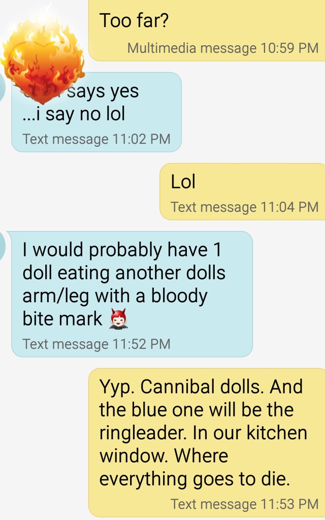 Halloween texts about creepy baby dolls