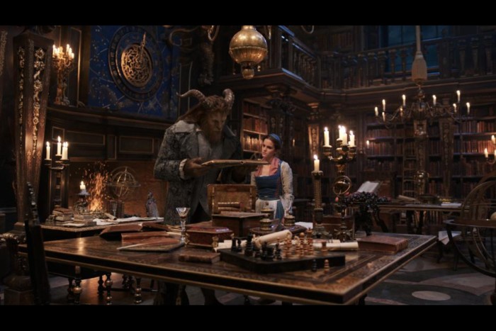 Belle and Beast in the castle library