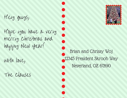 Postcard addressed to Brian and Chrissy Woj